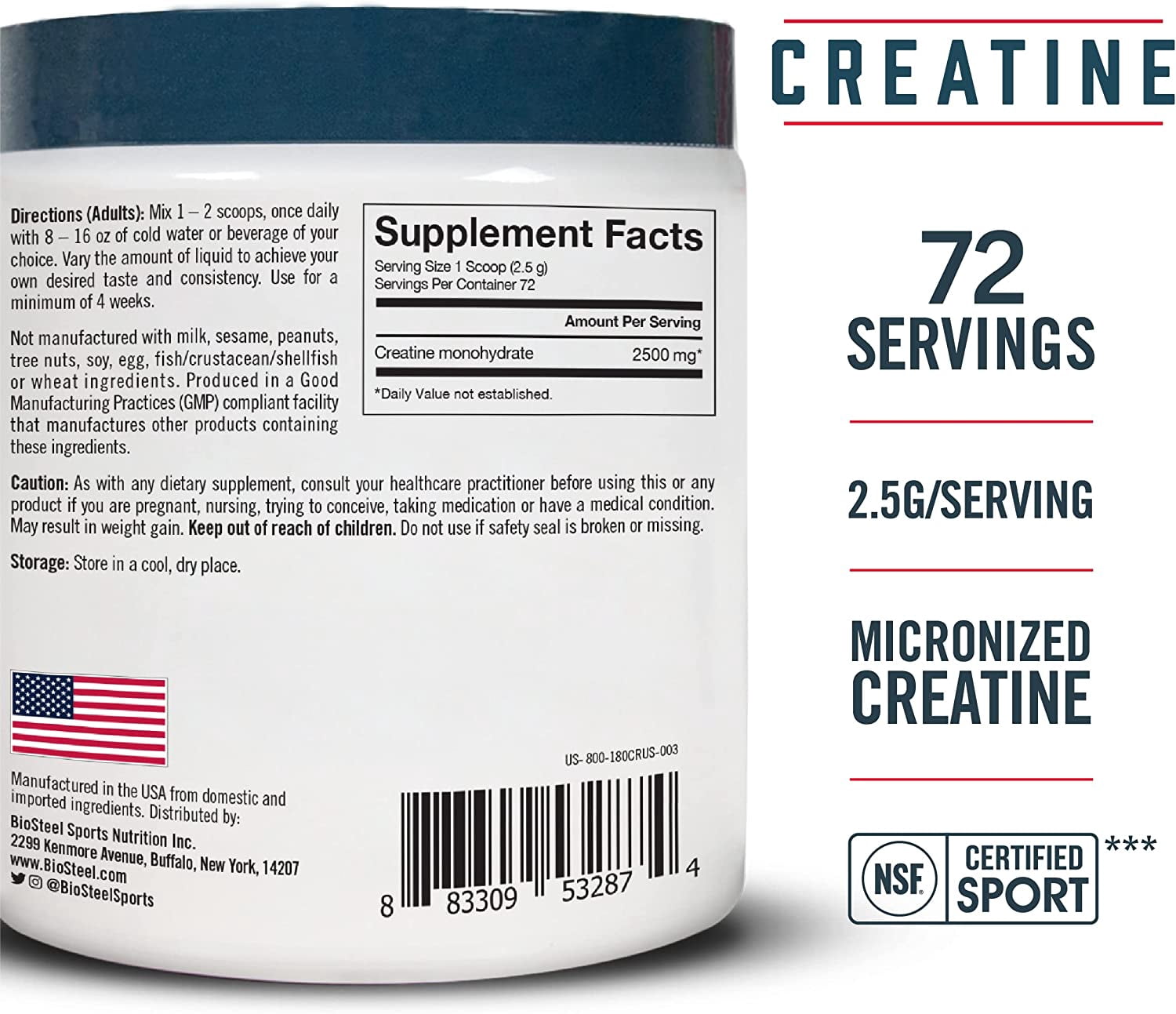 BioSteel Stackables Creatine Monohydrate Powder, Gluten Free and Non-GMO Formula, Unflavored, 72 Servings