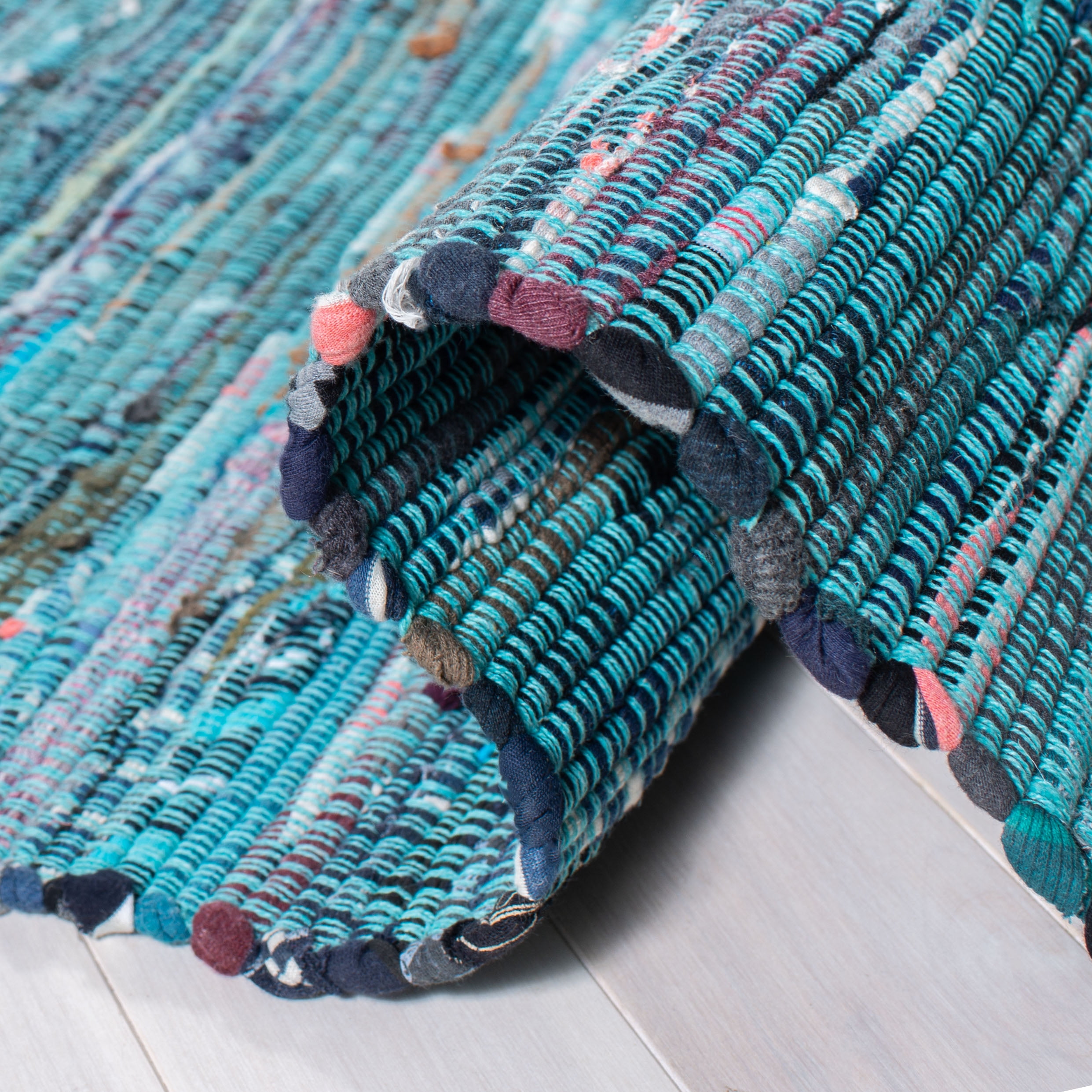 Safavieh Rag Rug Collection Transational Striped Boho, Runner, Stripe Hand Woven Blue/Multi Runner Rugs, 2'3" x 6' Runner, Stain Resistant