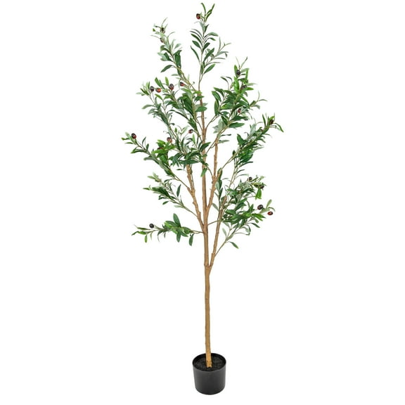 Sunnydaze 5 ft Artificial Olive Tree in Black Plastic Planter