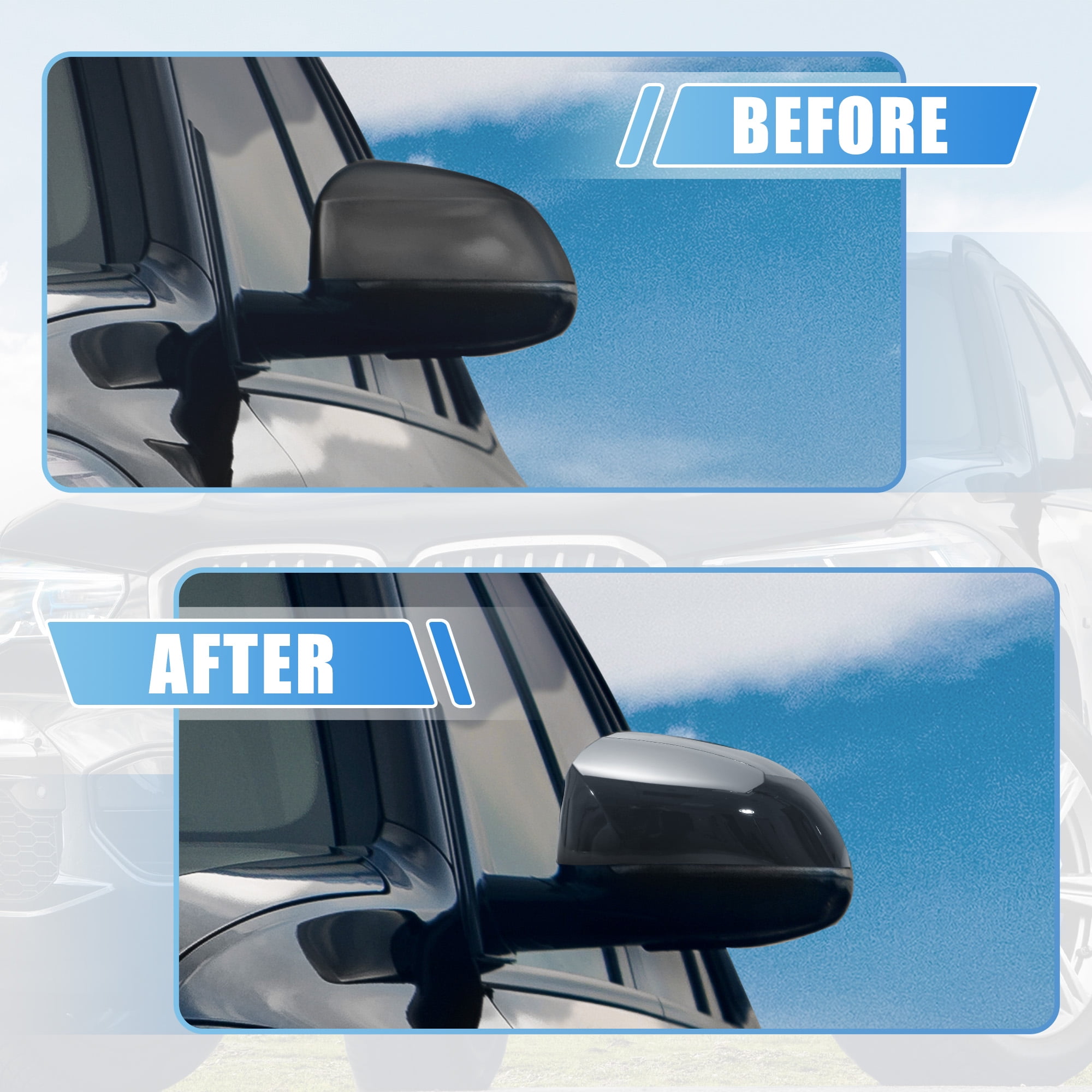Unique Bargains Car Exterior Rear View Mirror Cover Caps Replacement Gloss Black