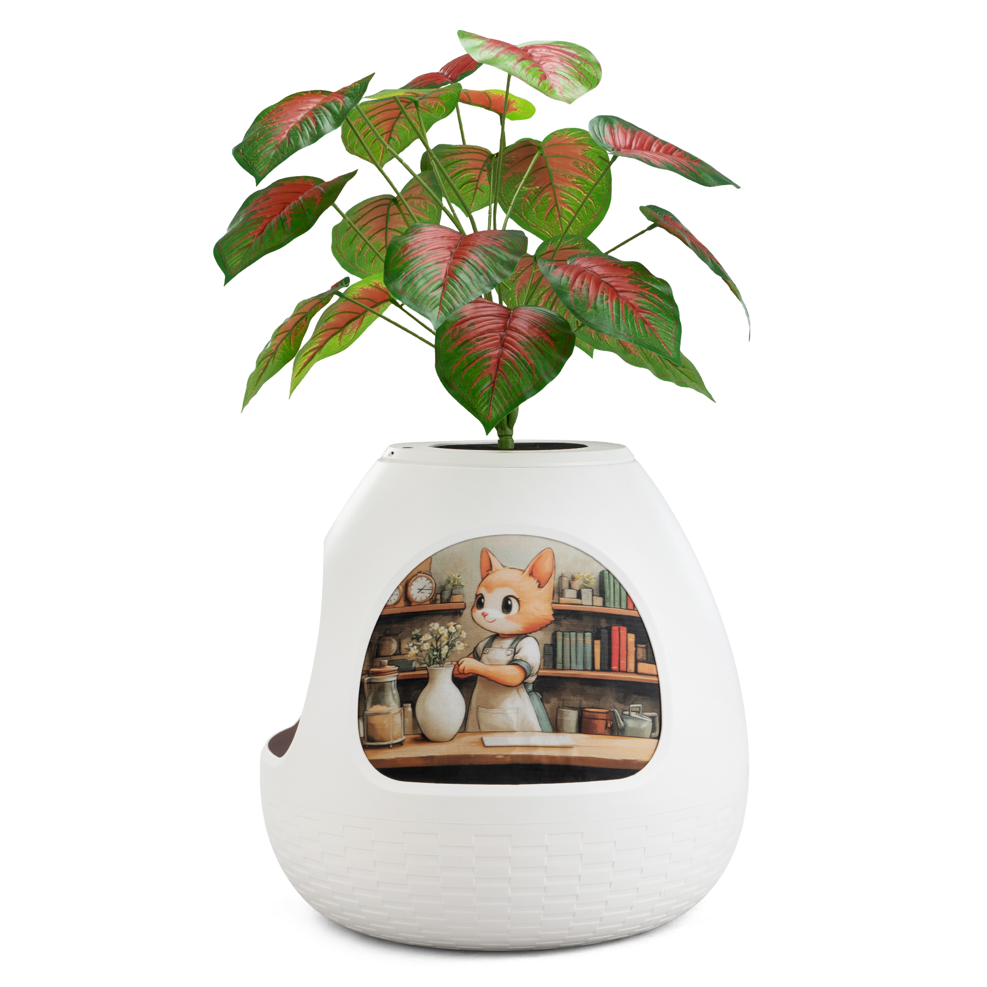 Jaxpety 4-in-1 Cat Bed for Indoor Cats, Large Cat House with Cat Scratcher, Odor Control & Plant Pot Design, Enclosed Cat Cave for Kitten & Adult Cats,White