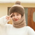 thumbnail image 3 of Women's Winter Knitted Beanie Hat Scarf Mask Set 2 in 1 Skull Cap Ear Protectors Warm Cycling Hat with Pompom, 3 of 3