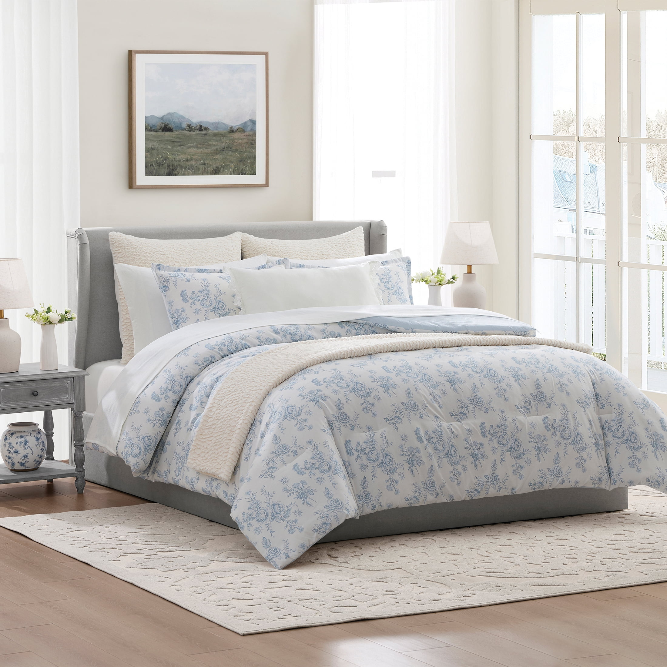 My Texas House Floral 11-Piece Comforter Set with Sheets, Blue, Queen