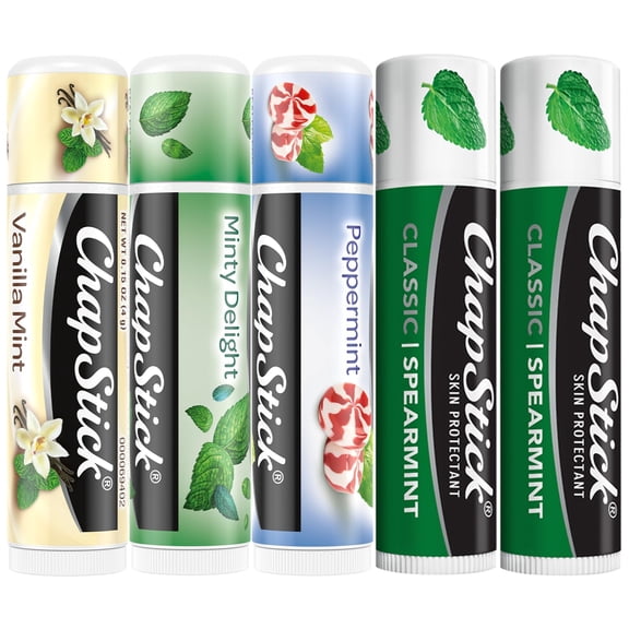 ChapStick Lip Balm, Mint Favorites (Vanilla Mint, Minty Delight, and Peppermint)   2 Classic Spearmint, 0.15 Oz Ea (5 Piece Set)