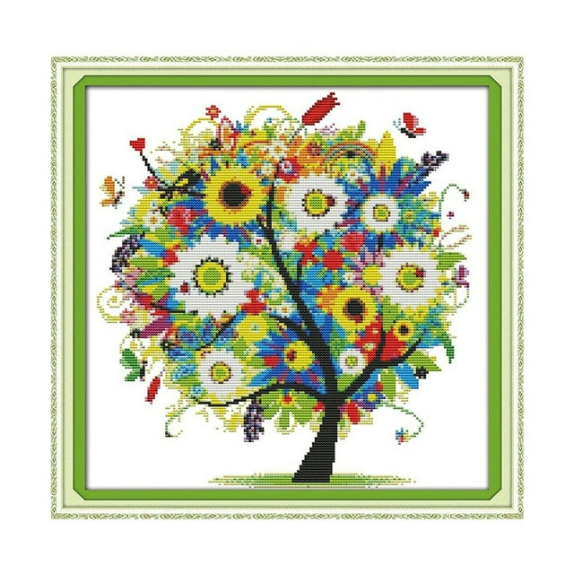 DIY Handmade Needlework Embroidery Cross Stitch Set Colorful Tree Pattern Cross-Stitching Home Decoration (Summer)