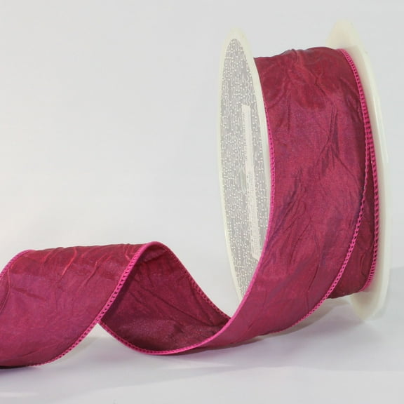 The Ribbon People Fushia Red Crinkled Satin Silk Wired Craft Ribbon 2" x 54 Yards