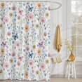 thumbnail image 3 of Shower Curtain Wildflower Green Leaf Shower Curtains for Bathroom Decor, Waterproof Polyester Shower Curtain Set with Hooks, Standard Size 72" x 72" Spring Floral White, 3 of 9