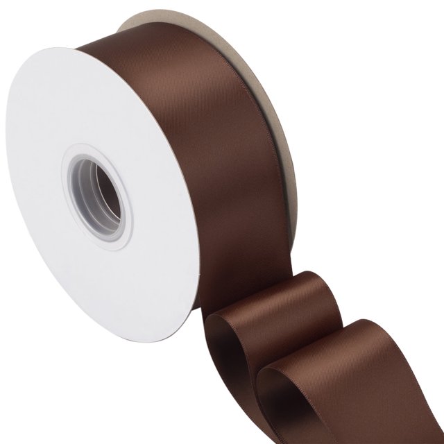 Joycrosso Brown Ribbon 2 Inch Wide Thick Fabric Ribbon, 50 Yards Double Faced Satin for Gift Wrapping Floral Bouquets Wedding Party Decoration