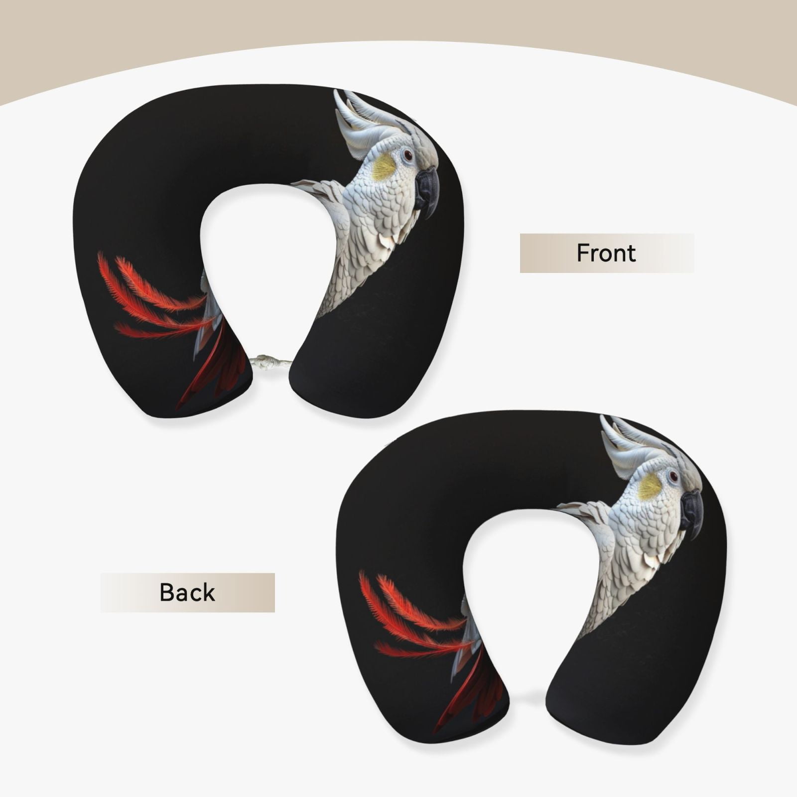 Xecao White Red Cockatoo Print Memory Foam Cervical Neck Pillow Versatile U-Shaped Pillows for Home,Office,Camping,Travelling,Soft Washable Cover