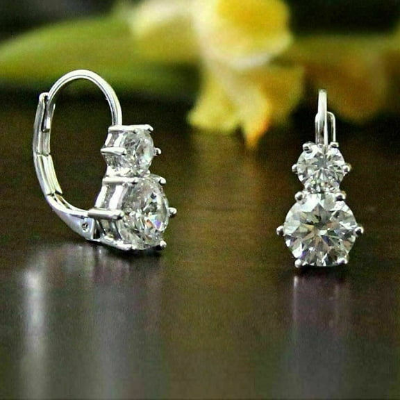 3 Ct Round Cut Lab Created Diamond Women's Drop/Dangle Earrings 14K White Gold Plated