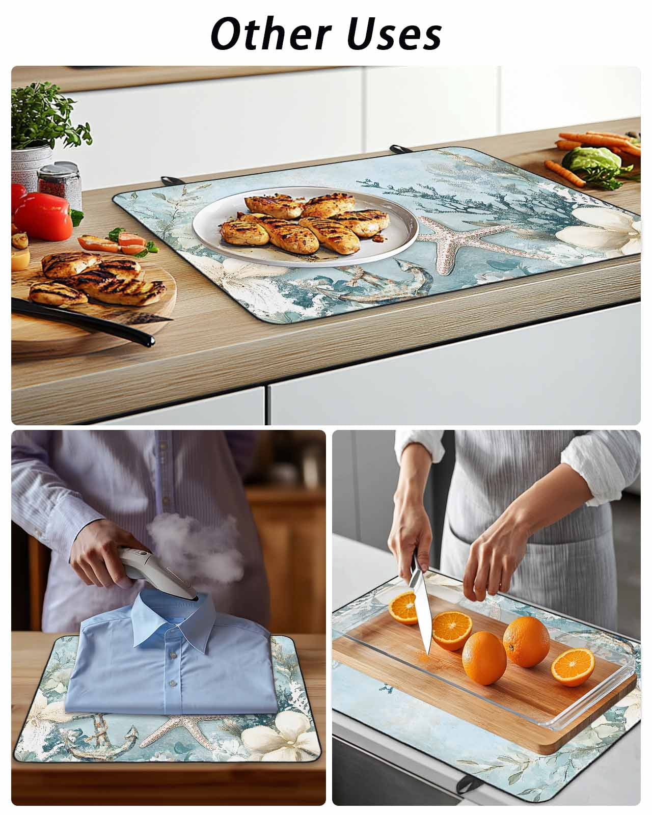 Stove Top Covers for Electric Stove, Blue Coastal Glass Stovetop Cover Protector, Beach Nautical Anchor Starfish Botanical Induction Cooktop Protector Oven Mat for Kitchen Countertop 24"x21"