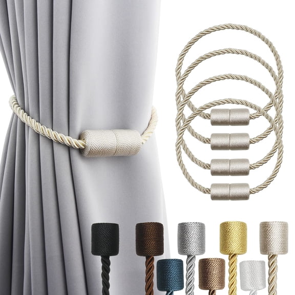 4 Pack Grey Strong Magnetic Curtain Tiebacks Outdoor Elegant Decorative Tie Backs Modern Rope Tiebacks for Drapes Window Curtain Holdbacks for Draperies