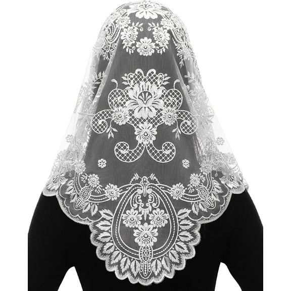 Triangle Catholic Chapel Mantilla Veils - Short Camellia Embroidery Latin Mass Scarf Church Lace Veil with Gift Box