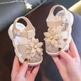 thumbnail image 5 of BLTIBY Baby Girls Sandals Summer Shoes Rubber Sole Infant Toddler Flower First Walkers Non-slip Outdoor Breathable Shoes Beige 2-3 Years, 5 of 7