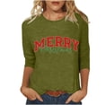 thumbnail image 1 of Pisexur Joyeux Noël T-Shirts pour Femmes Col Rond Manches 3/4 Mode Vacances Tee Tops Mode Ample Automne, 1 of 4