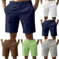 thumbnail image 4 of YYDGH Men's Cotton Linen Shorts Summer Beach Solid Color Shorts Outdoor Breathable Running Athletic Shorts, 4 of 4