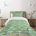 thumbnail image 3 of Ambesonne Shark Quilted Bedspread Set 2 Pcs, Friendly Yellow Fishes, Twin Size, Sea Green Yellow, 3 of 6