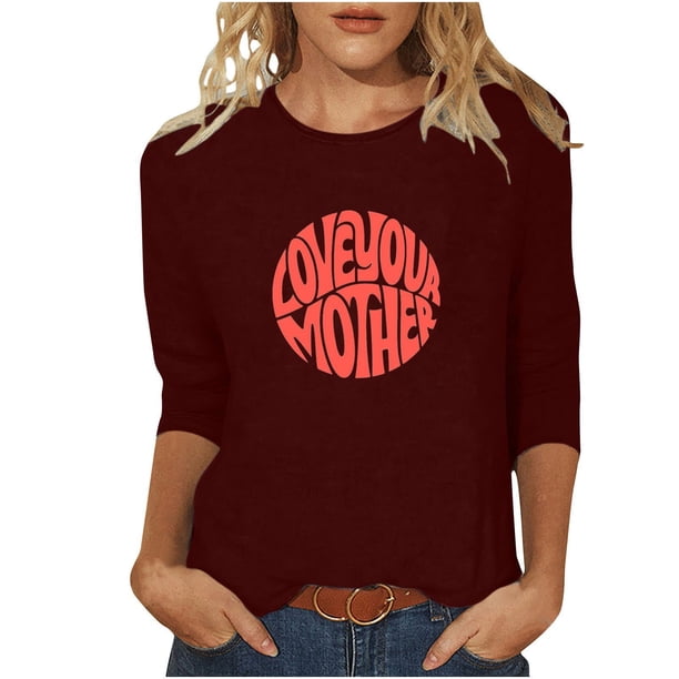 Blusas para Mujeres Casual 3/4 Manga Cuello Redondo Impreso Suelto, Mujer 3/4 Manga Tops Y Blusas para Diario
