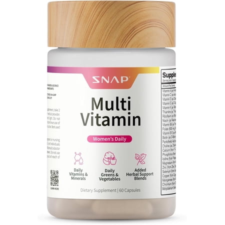 Snap Supplements Women's Daily Multivitamin with Vitamins and Minerals, 60 Capsules, Dietary Supplement for Adults, Easy-to-Use Capsule Format, Designed for daily nutrition and energy support