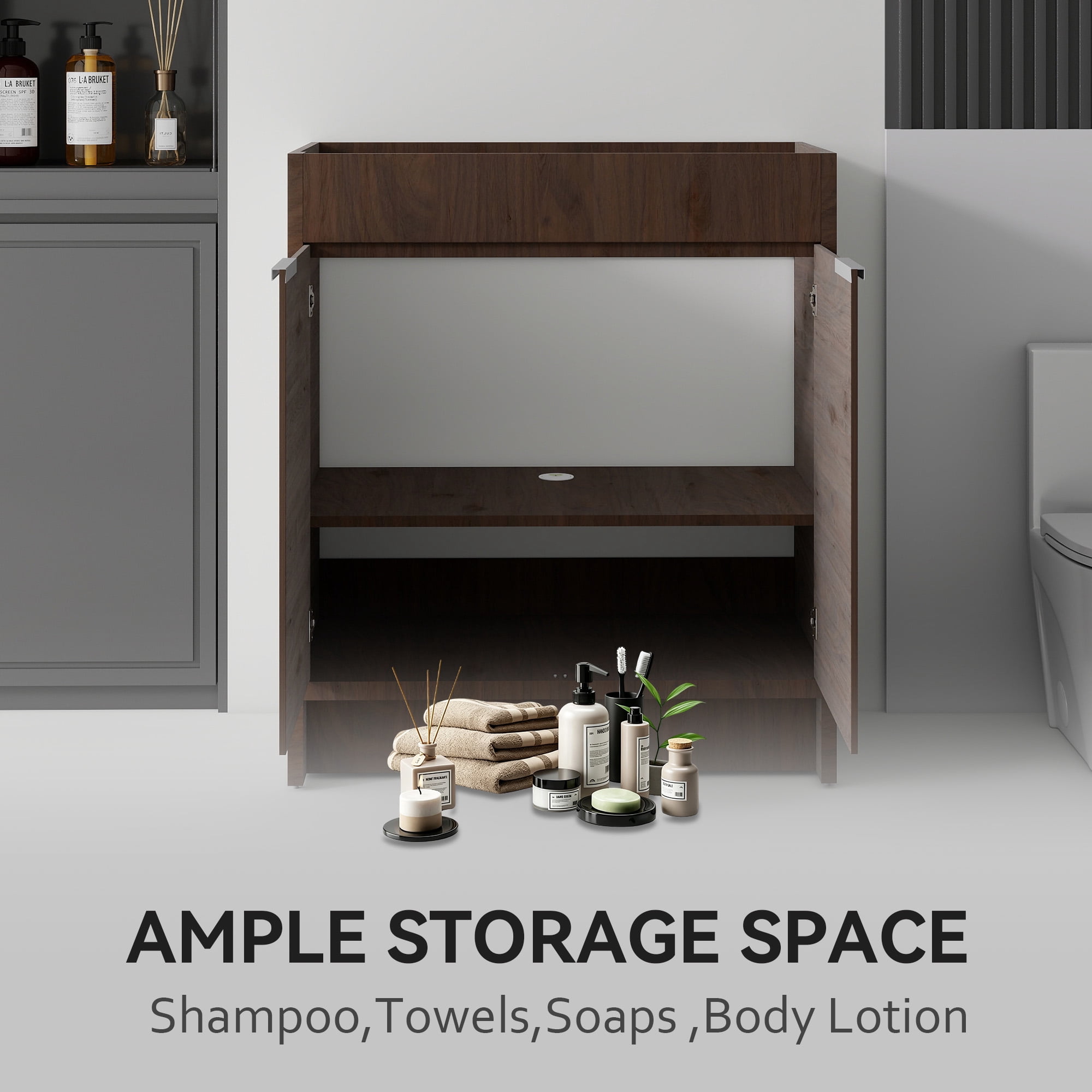 Leumius 30" Freestanding Bathroom Vanity Cabinet with Soft-Close Double Doors,Modern Bathroom Vanity,Spacious Interior Storage,Cabinet Only,Brown