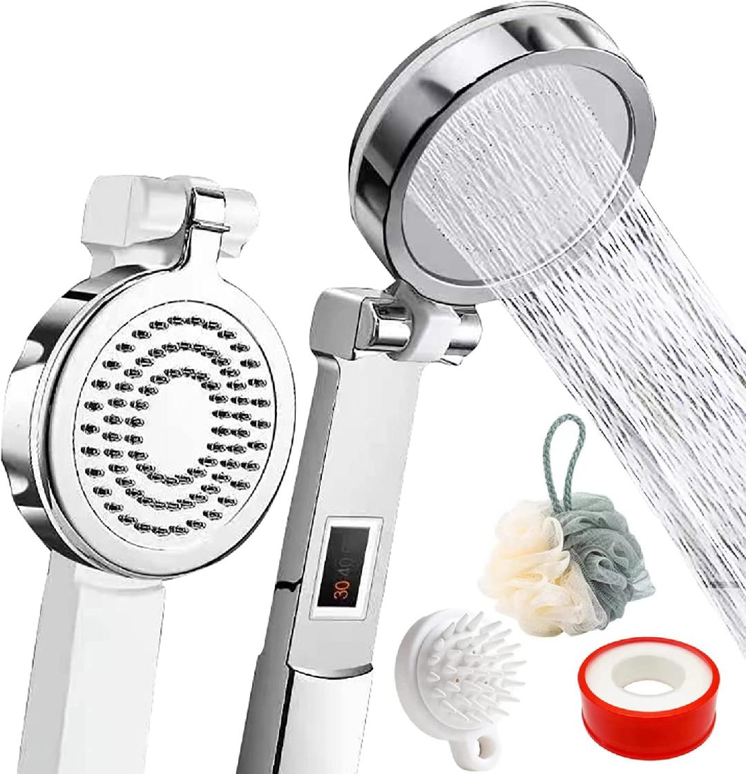 Folding Bathroom Handheld Shower Head with Filter, Clamshell to Pause