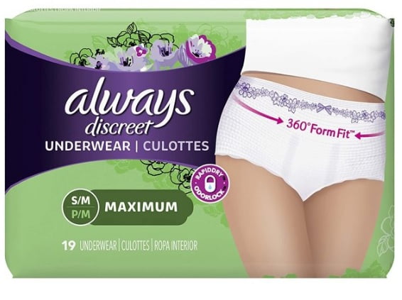 Always Discreet Incontinence and Postpartum Underwear for Women, Small/Medium, 19 Count