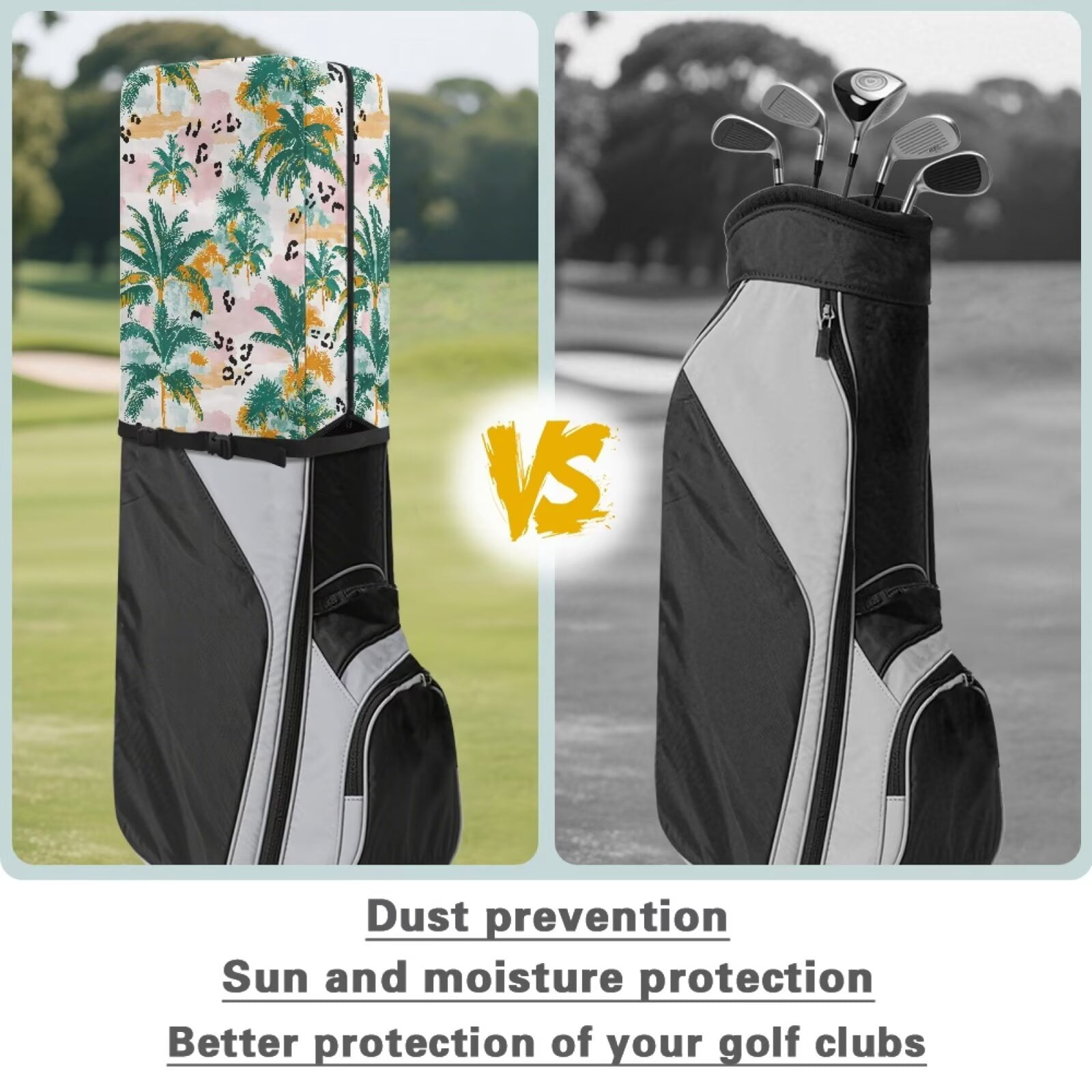 Chririnla Hawaiian Palm Tree Golf Bag Rain Cover 1260D Waterproof and Dust Covers fits Most 8.5-9 inch Golf Bag/Golf Stand Bag Golf Bag Cover Rain Hood for man/Woman Golfers