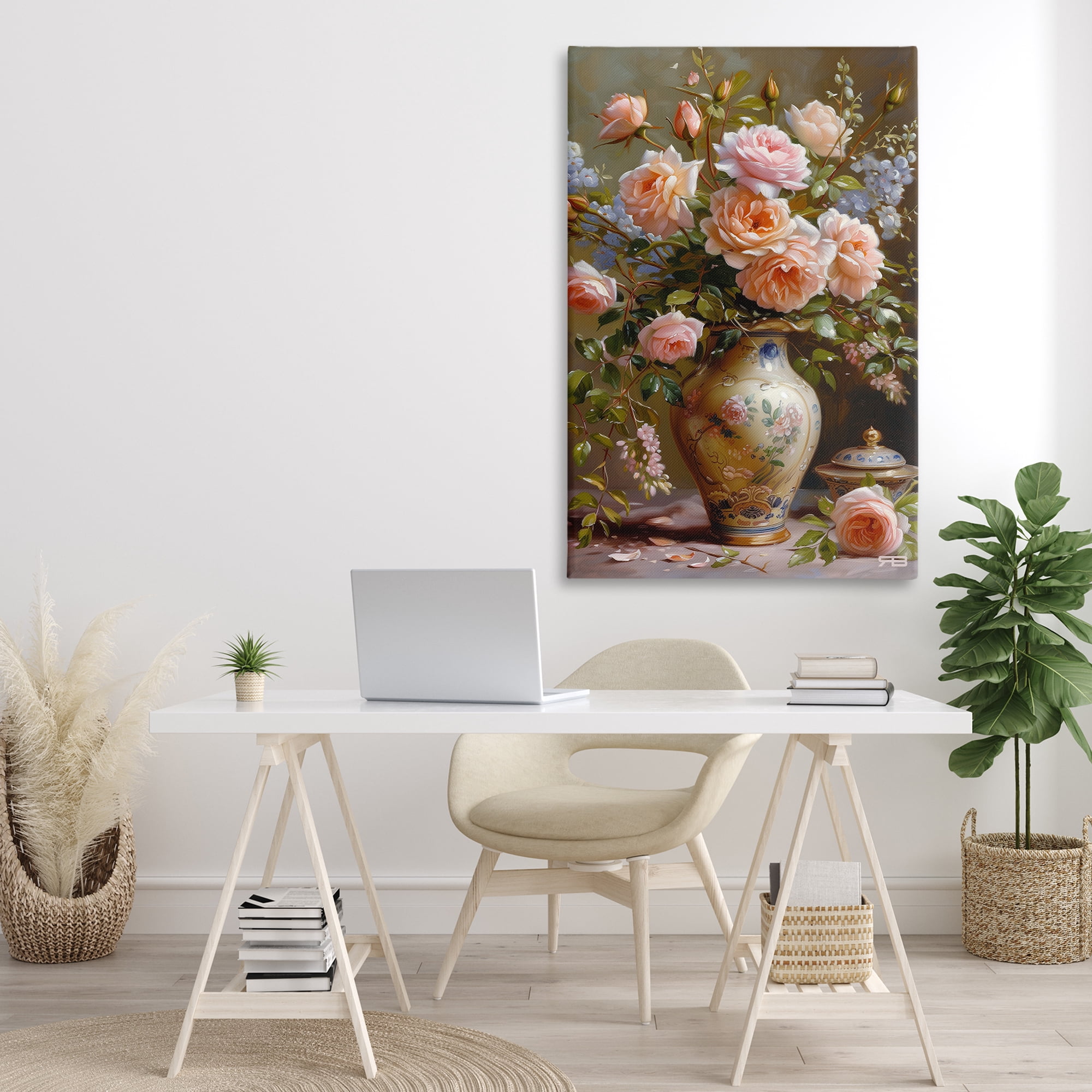 Stupell Industries Roses in Traditional Vase Botanical & Floral Painting Gallery Wrapped Canvas Art Print Wall Art, 30 x 45