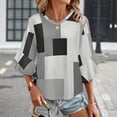 thumbnail image 3 of Vinatge Geometric Abstract Art Black Gray Women's V-Neck Blouse With 3/4 Ruffled Bell Sleeves Casual Top Ladies Blouses, 3 of 7