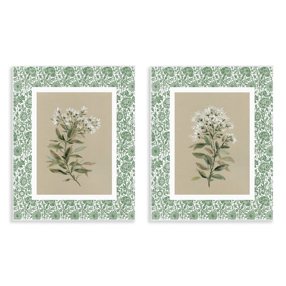 Stupell Industries Green Botanical Patterned Florals 2 Piece Wall Plaque Art Set, design by Carol Robinson