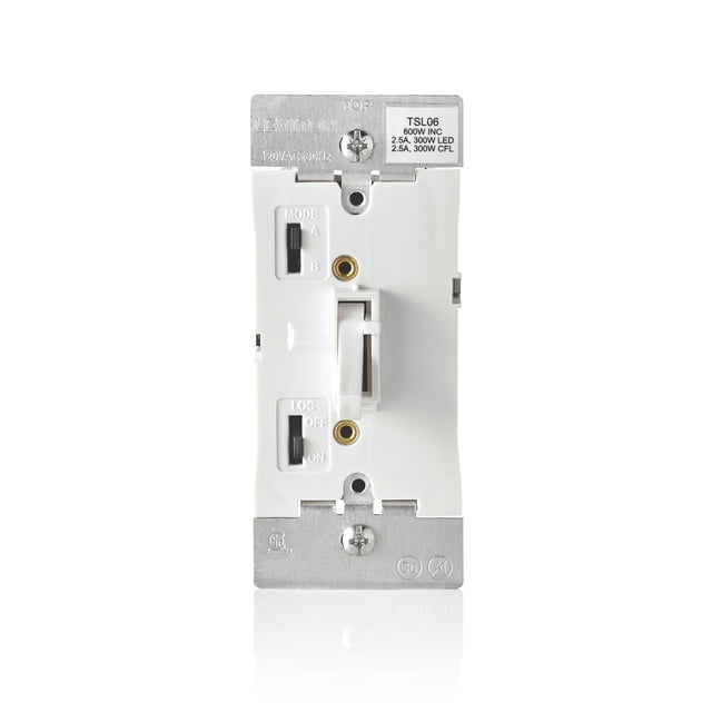 Interruptor de intensidad Leviton Toggle Slide TSL06-1LW para LED blanco