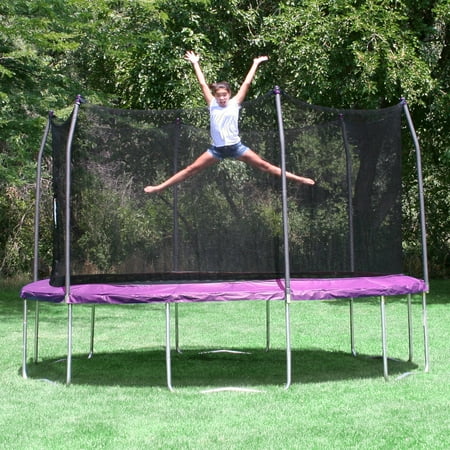 Skywalker 14&apos; Round Trampoline and Enclosure Combo, Purple with Windstakes