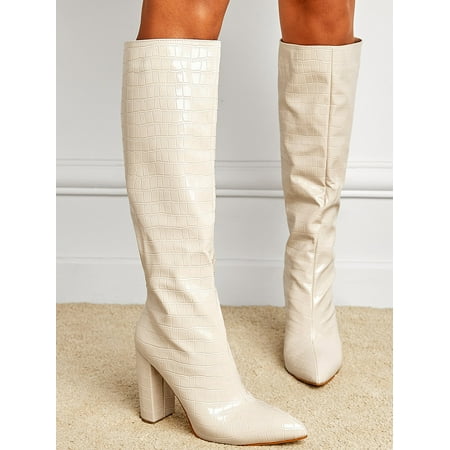 

Croc Embossed Chunky Heeled Boots Women‘s Footwear