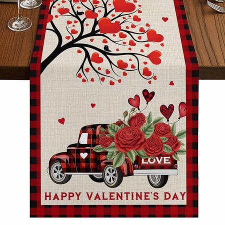 Table Runners 72 Inches Long Dress Scarves Red Valentine s Day Farmhouse Kitchen Table Runner Coffee Tablerunners Love Heart Roses Plaid Romantic Rustic 16x72 Inch