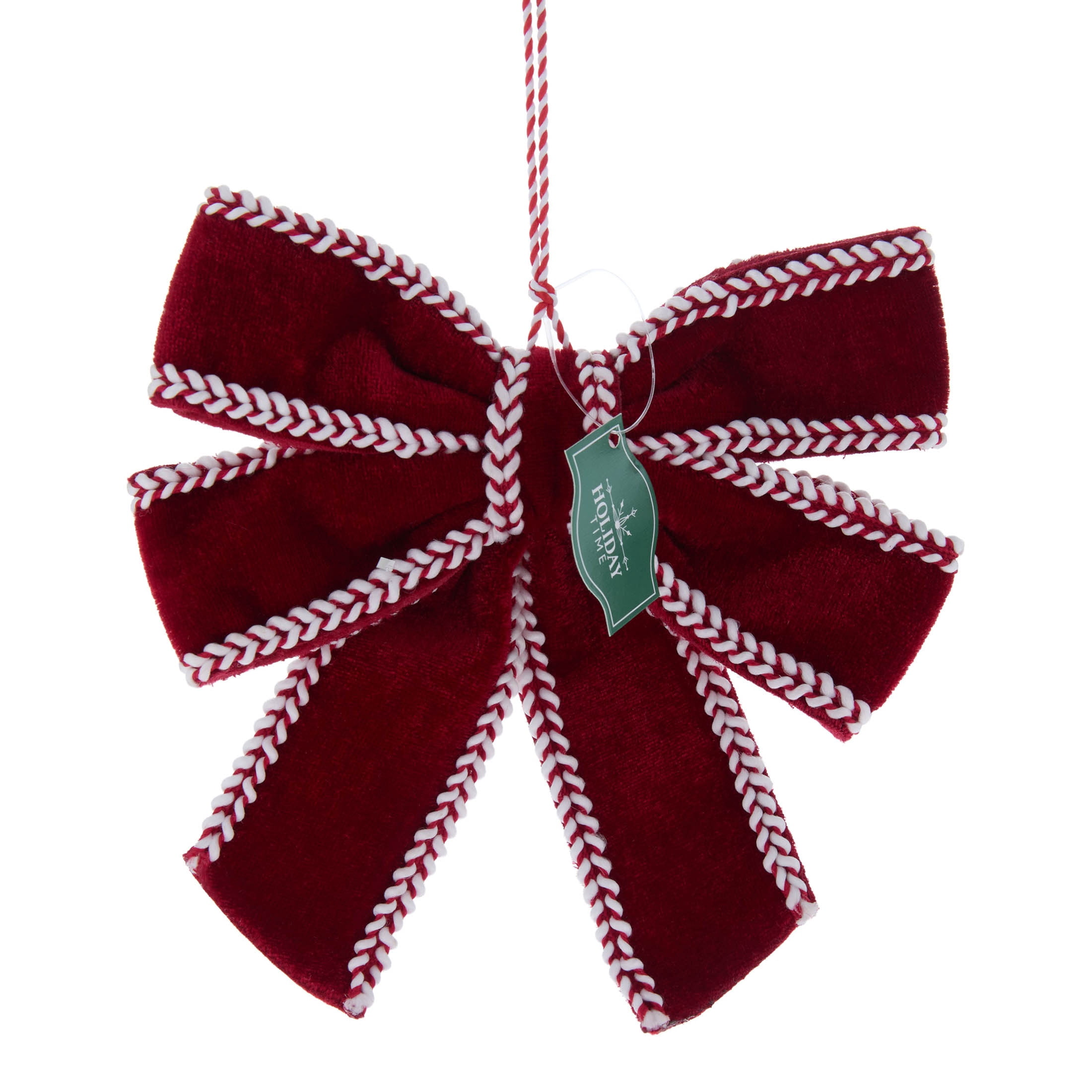 Red and White Velvet Bow Christmas Ornament, 6.3", by Holiday Time