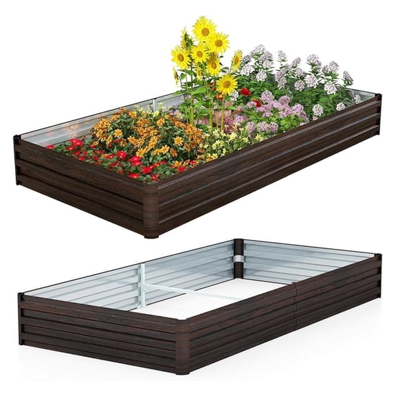 Raised Garden Bed, 8x4 x1 ft Galvanized Metal Planter Raised Bed for Vegetable Fruit Flower, Outdoor Planter Box with Open-Ended Base for Patio Lawn