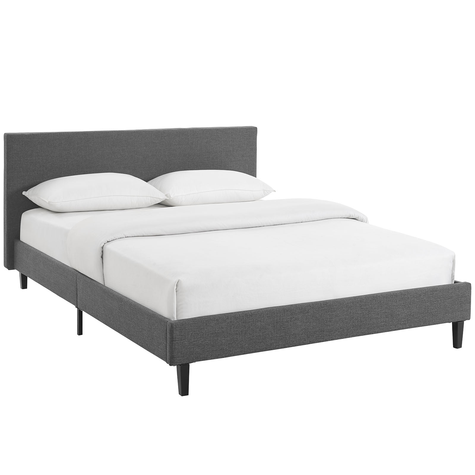 Modern Contemporary Urban Design Bedroom Queen Size Platform Bed Frame Grey Gray Fabric Wood