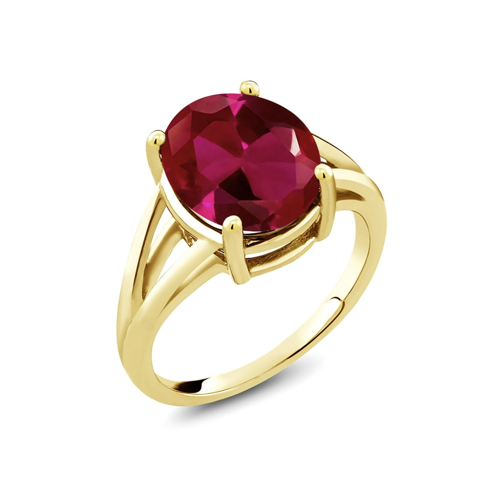 Gem Stone King - 5.00 Ct Oval Red Created Ruby 18K Yellow Gold Plated