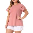 thumbnail image 4 of Agnes Orinda Women's Plus Size Tops Lace Panel Hollow Short Sleeves Spring Summer Solid Blouses 4X Pink, 4 of 6