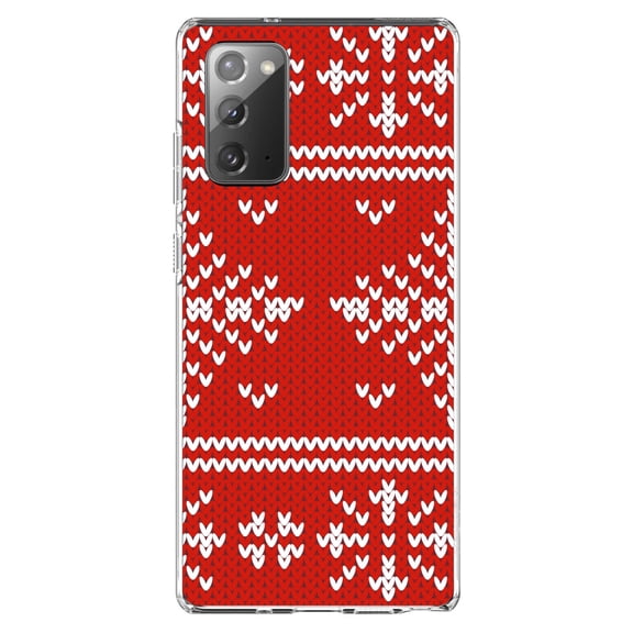 DistinctInk Clear Shockproof Hybrid Case for Samsung Galaxy Note 20 (6.7" Screen) - TPU Bumper, Acrylic Back, Tempered Glass Screen Protector - Red White Ugly Christmas Sweater - Christmas All Year