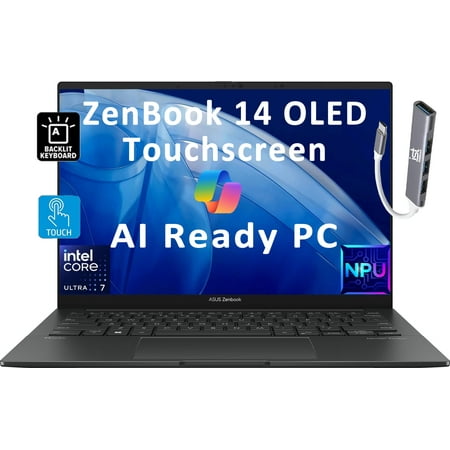 ASUS ZenBook 14 Pro OLED Q425 Business Laptop, AI PC, 14" FHD+ Touchscreen, 100% DCI-P3 500 nits, Intel Ultra 7 155H (> i7-13700H), 16GB LPDDR5x-7467MHz, 1TB SSD, FHD Webcam, IST Hub, Win 11 Pro, Grey