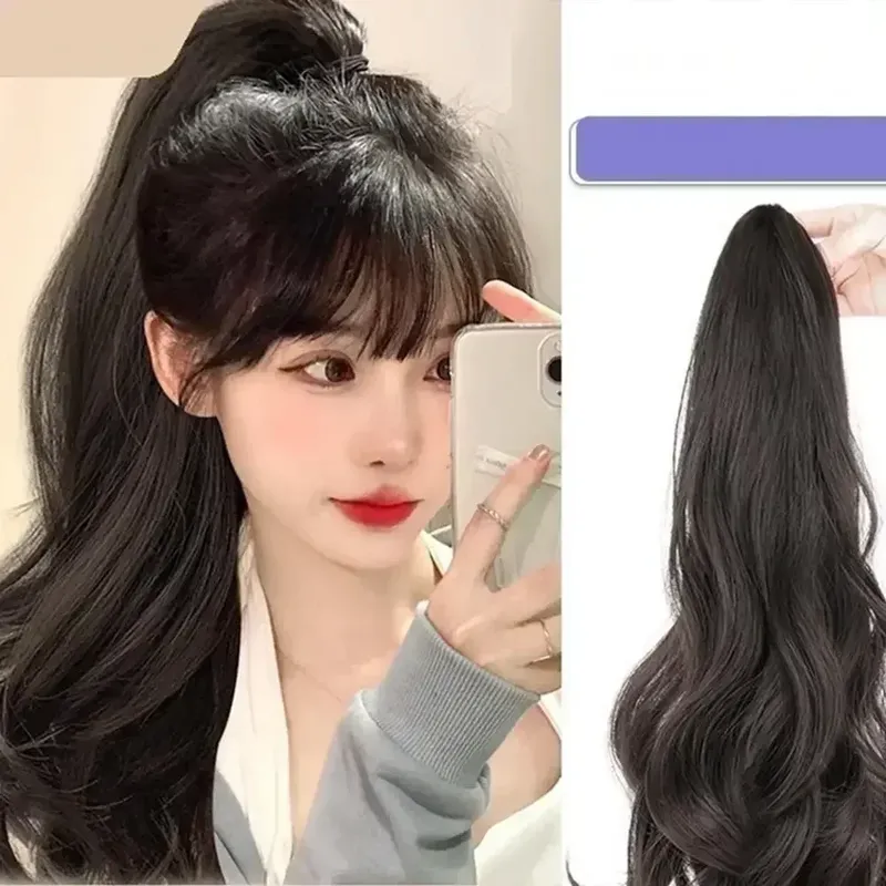55cm Fashion Synthetic Wigs Claw Clip Natural Curly/Straight Ponytail Grab Wig Women Ponytail Hair Extensions