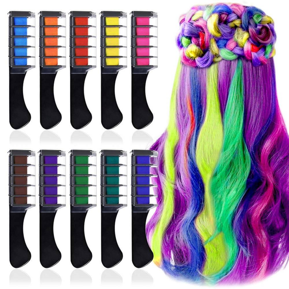 Hair Chalk Comb,10 Colors Temporary Hair Chalk For Girls Gift,NonToxic