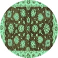 thumbnail image 1 of Ahgly Company Machine Washable Indoor Round Oriental Turquoise Blue Traditional Area Rugs, 8' Round, 1 of 4