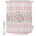 thumbnail image 2 of Pink Flowers Shower Curtains for Bathroom, Romantic Botanical Blooms Floral Stripes Waterproof Fabric Shower Curtain, Decorative Bathroom Curtain for Bathtub, 72"x72", No Hooks Included, 2 of 9