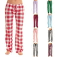 thumbnail image 5 of Women Fuzzy Plush Pajama Pants Buffalo Plaid Drawstring Elastic Waist Wide Leg Pj Bottoms Soft Cozy Lounge Pants with Pockets, 5 of 5