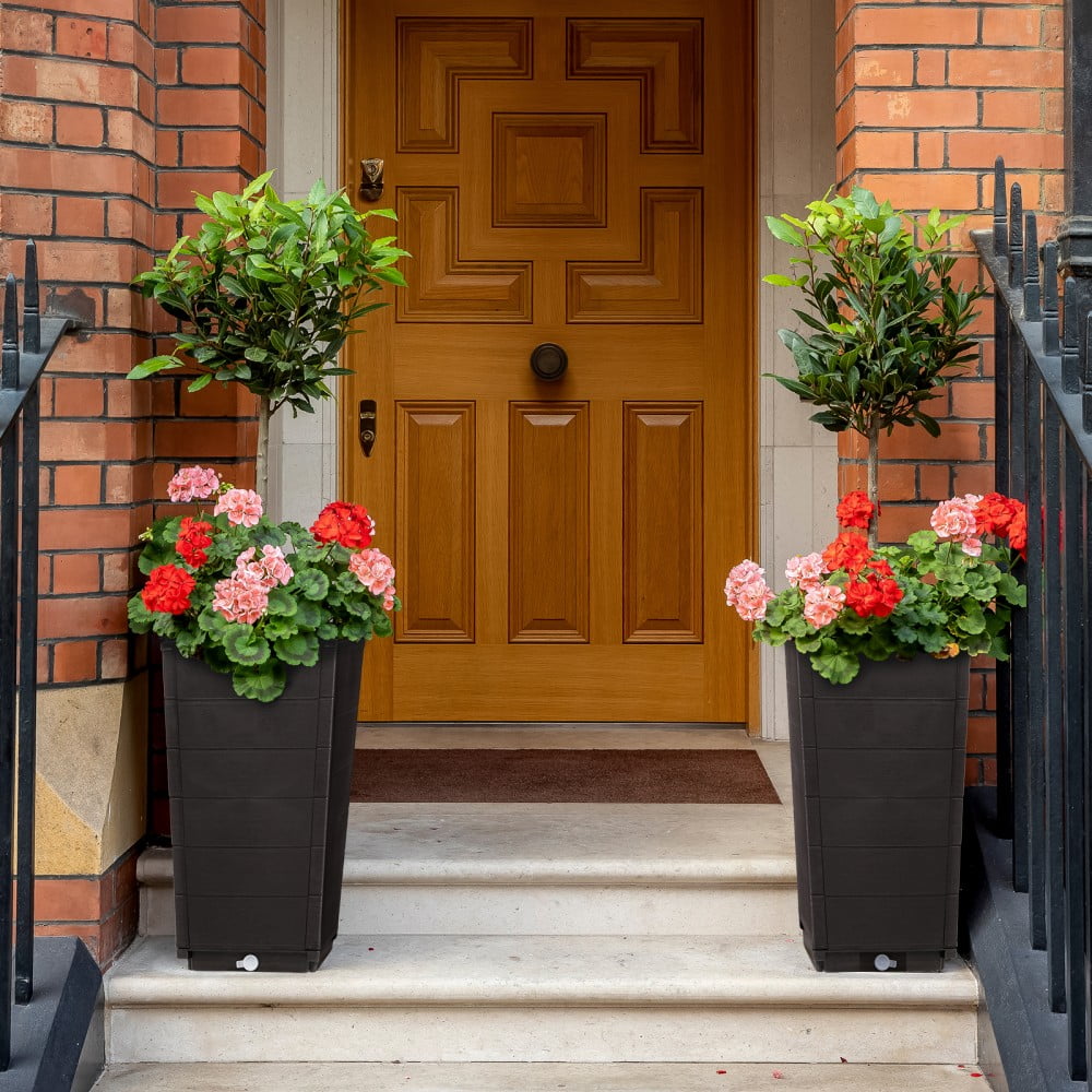 IVV 2-Pack Tall Tree Planters - Plastic Square Tapered Plant Pots for Indoor Outdoor - 22.4" H - Modern Decorative Flower Pots for Front Porch Containers Patio Deck - Dark Brown