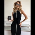 thumbnail image 4 of Vestido Camisero Sin Mangas para Mujer, Maxivestido de Verano con Costuras en Contraste de Punto. Negro S, 4 of 9