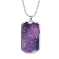 thumbnail image 1 of Celestial Stars Purple Necklace Stainless Steel or 18k Gold Dog Tag 24" Chain, 1 of 8