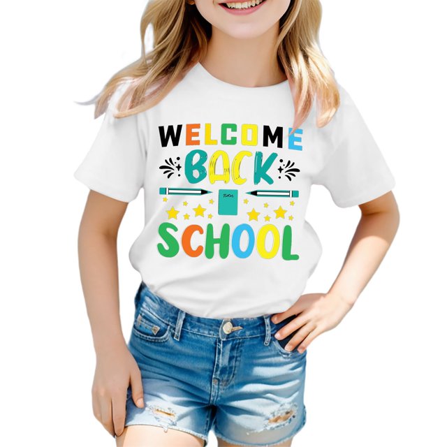 Sunnyoo T-Shirt de Rentrée Scolaire pour Filles Tout-Petits Imprimé Lettre Coton Manches Courtes T-Shirt